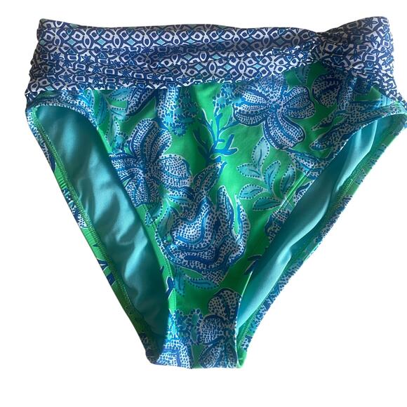 Lilly Pulitzer Yarrow High Waisted Bikini Bottom Cabana Green Keepin it Reel - Picture 3 of 6